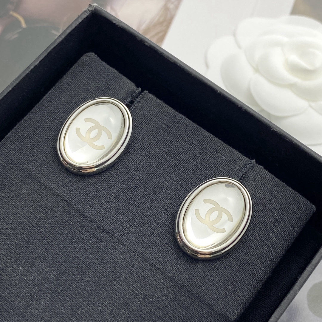 Chanel silver oval mirror earrings