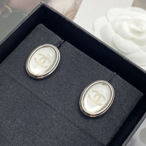 Chanel silver oval mirror earrings