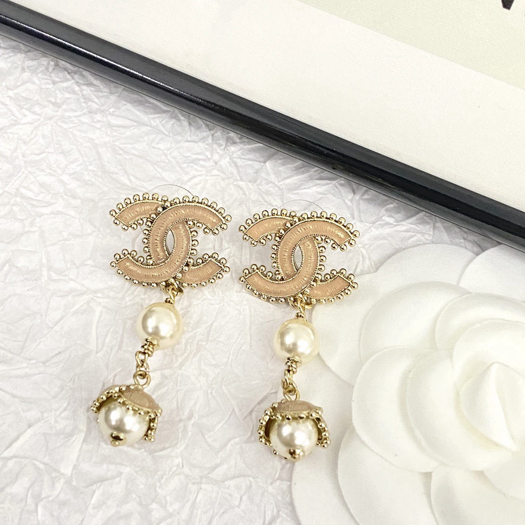 Chanel Enamel Double C Pearl Flower Earrings