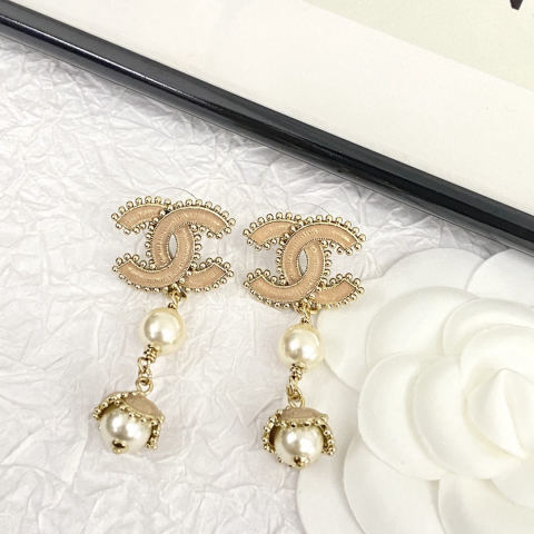 Chanel Enamel Double C Pearl Flower Earrings