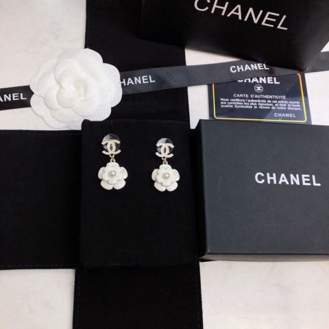 Chanel White Camellia Earrings