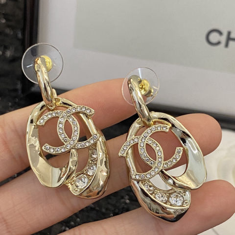 Chanel Feather Double C Rhinestone Stud Earrings