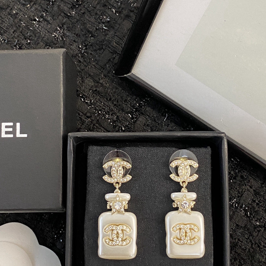 Chanel Mother-of-Pearl Perfume Bottle Double C Earrings