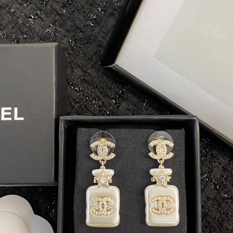 Chanel Mother-of-Pearl Perfume Bottle Double C Earrings