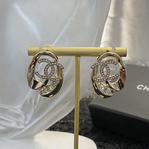 Chanel Feather Double C Rhinestone Stud Earrings