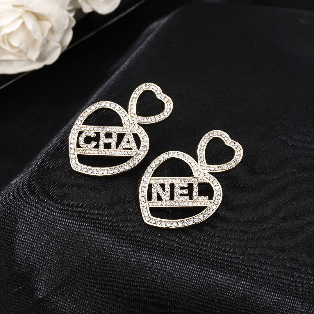 Chanel Heart Earrings Double C Studs