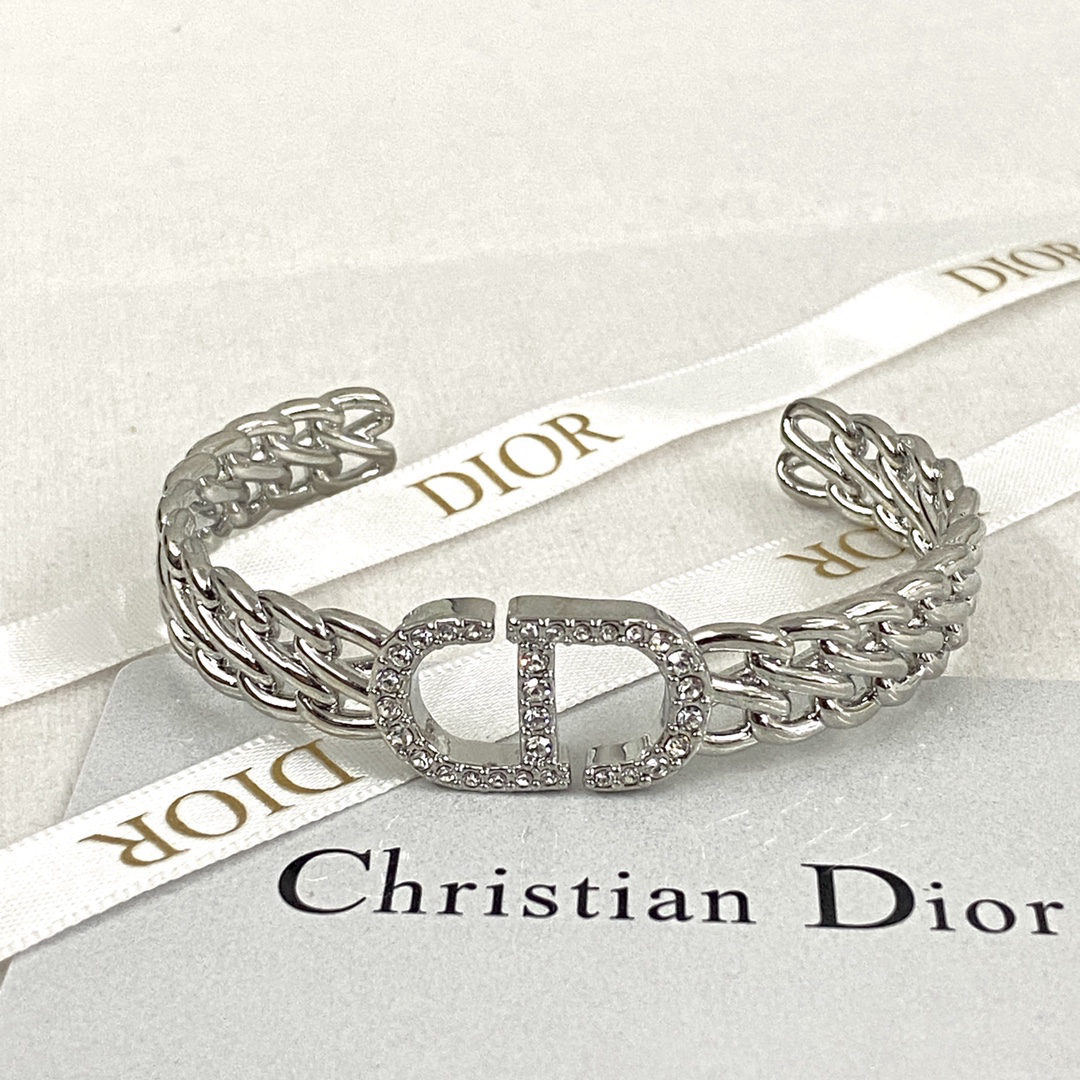 Dior rhinestone CD platinum woven bracelet