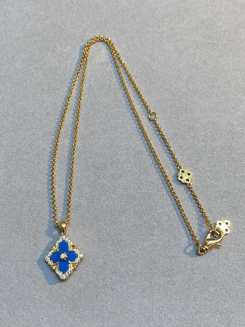 Buccellati Blue Agate with Diamonds and Single Flower Necklace