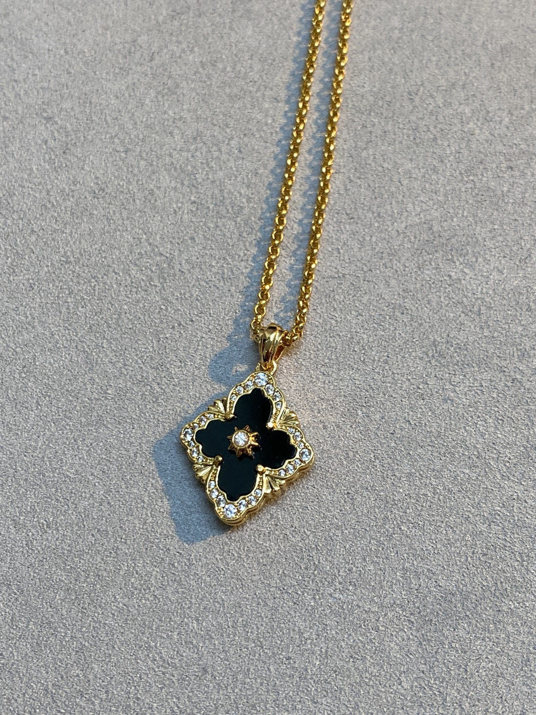 Buccellati Black Onyx Necklace with Diamonds and Single Flower Design