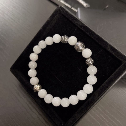 Chrome Hearts 8mm Obsidian Four Silver Bead Bracelet