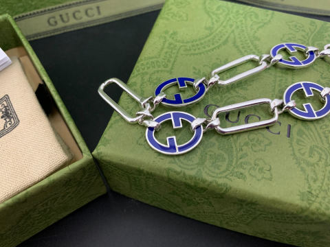 GUCCI Blue Enamel Interlocking Double G Bracelet
