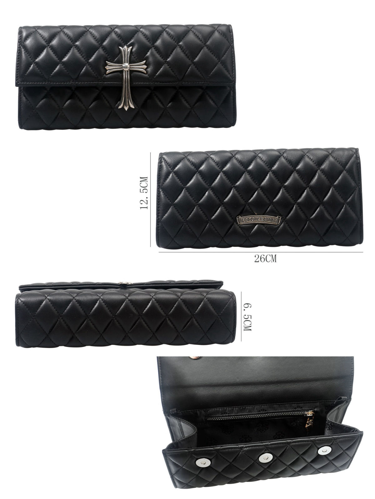 Chrome Hearts Cross Clutch Handbag Evening Bag in Black Lambskin