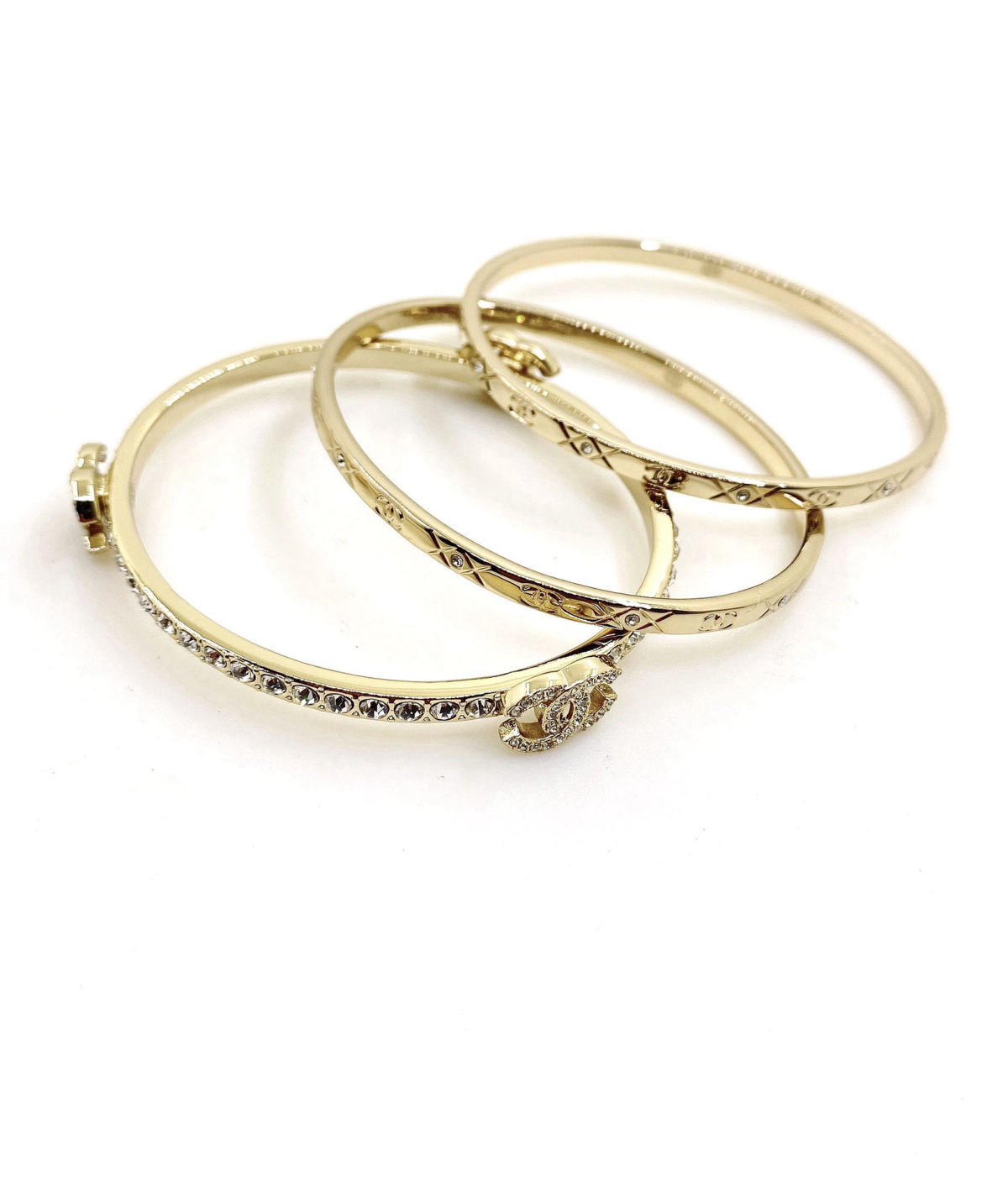 Chanel light gold CC 3-piece bracelet set