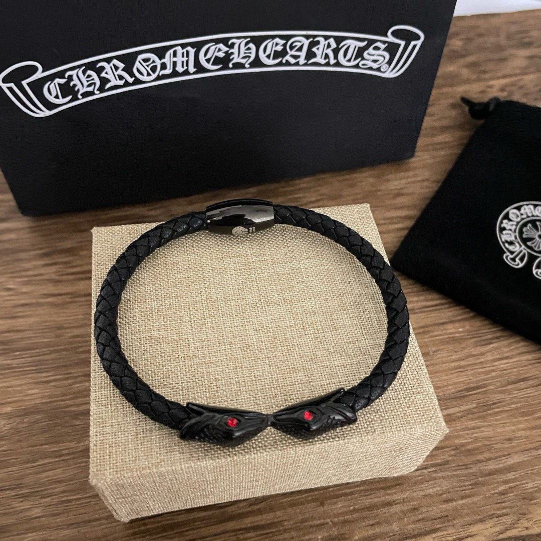 Chrome Hearts Classic Retro Snakehead Leather Rope Bracelet