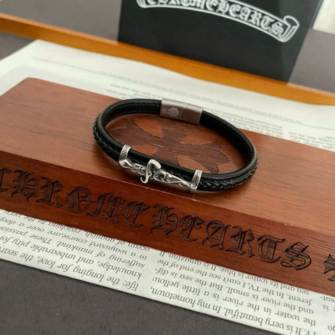Chrome Hearts Sword and Leather Cord Bracelet