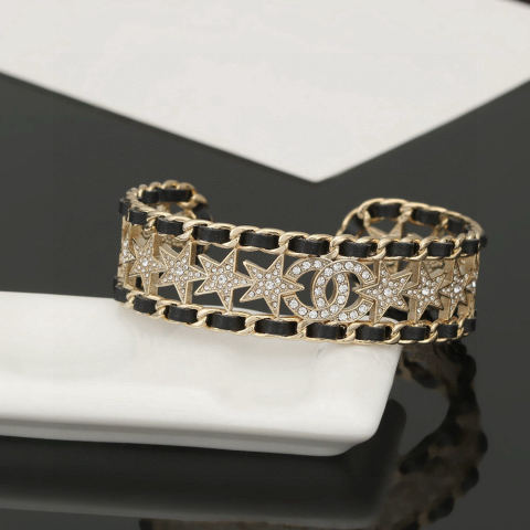 Chanel black leather bracelet