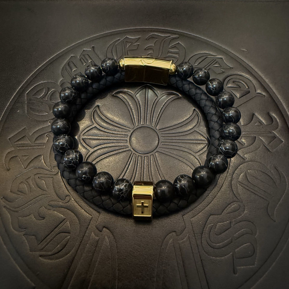Chrome Hearts Cross Double-Layer Genuine Leather Bracelet