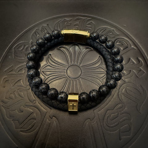Chrome Hearts Cross Double-Layer Genuine Leather Bracelet