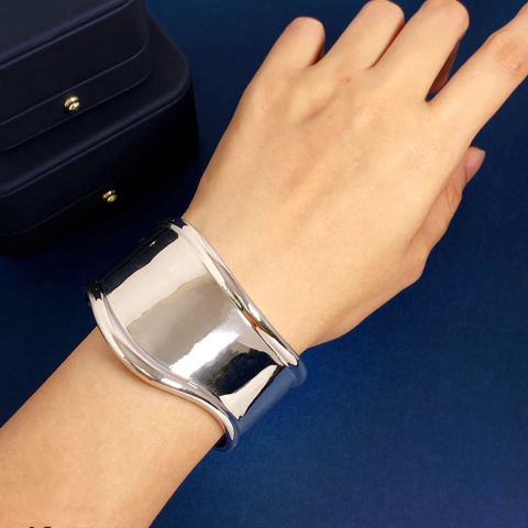 Tiffany Bone Cuff Smooth Irregular Metallic Wide C-Shaped Bangle