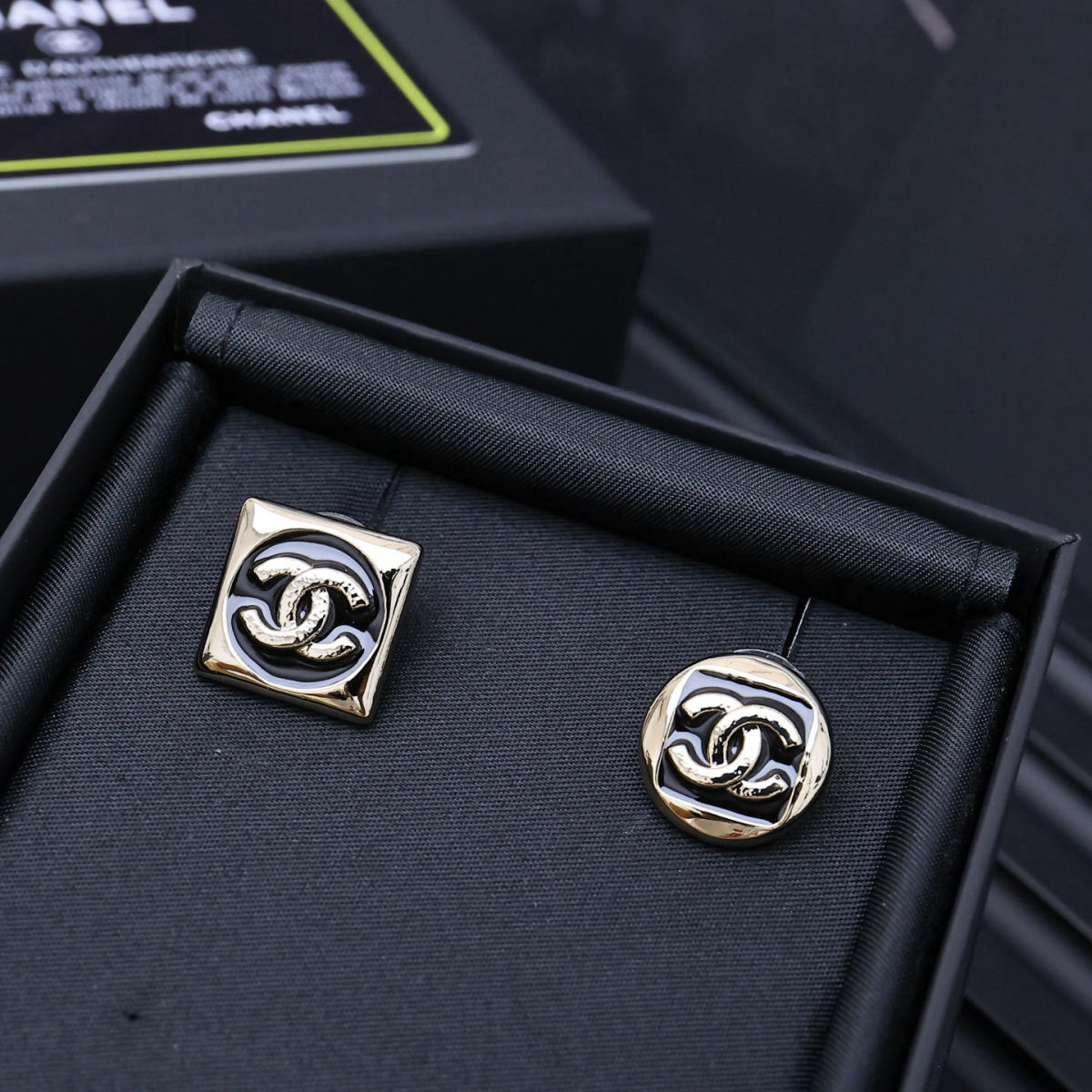 Chanel 26 Early Spring Asymmetrical Enamel Stud Earrings