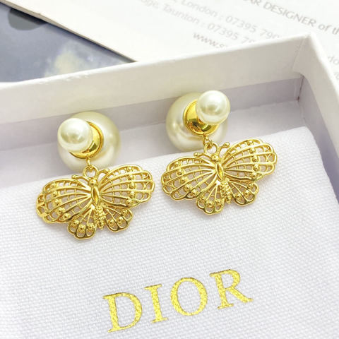 Dior openwork bow double pearl earrings