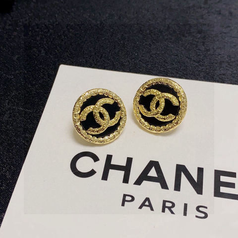 Chanel vintage black double C stud earrings