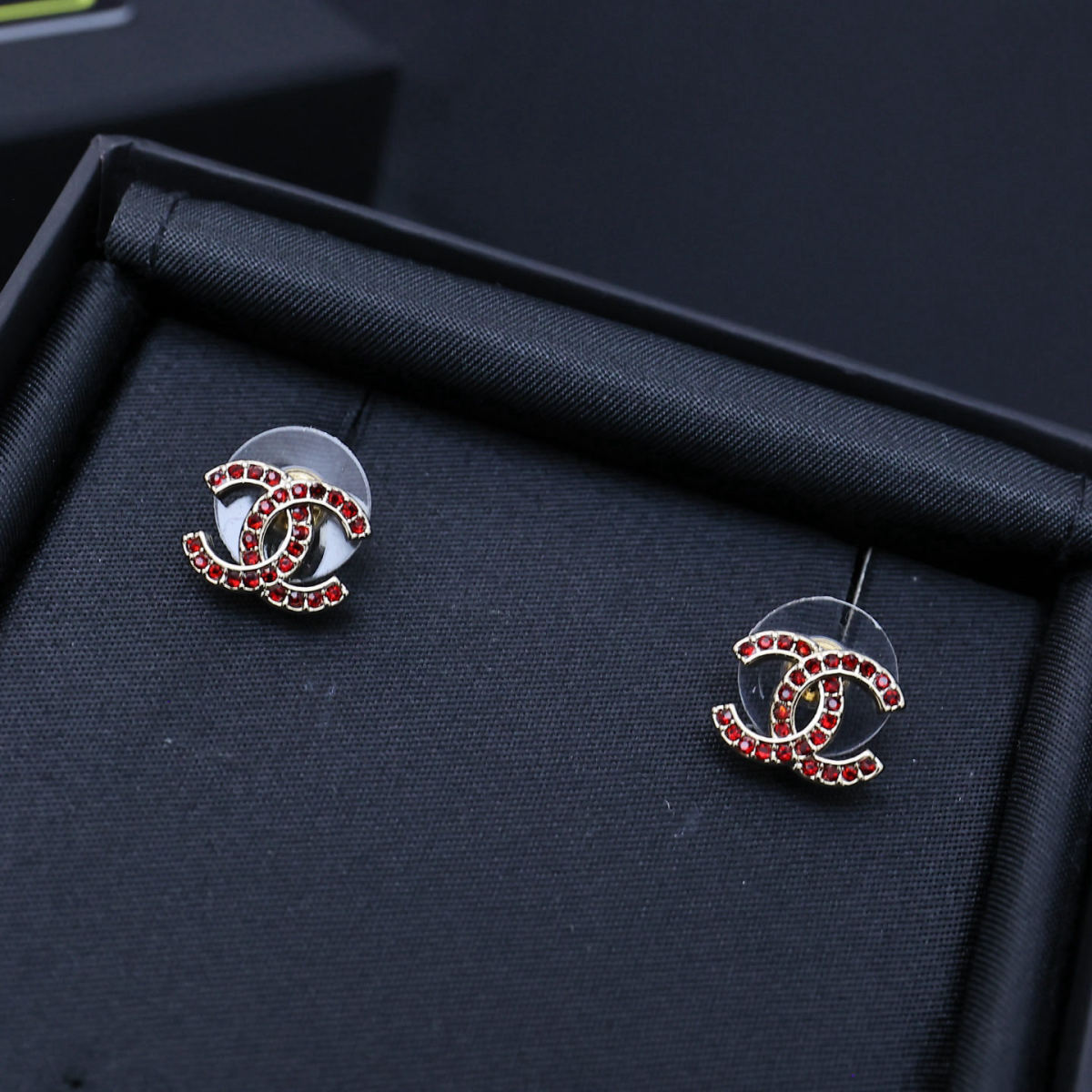 Chanel classic burgundy double C stud earrings