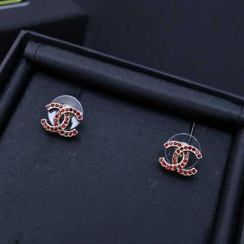 Chanel classic burgundy double C stud earrings