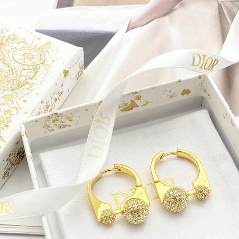 Dior full-diamond geometric clasp earrings