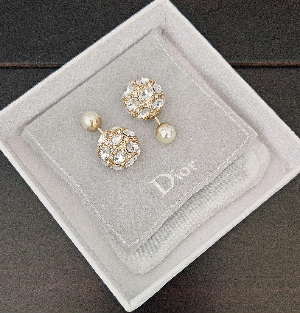 Dior full diamond bead stud earrings