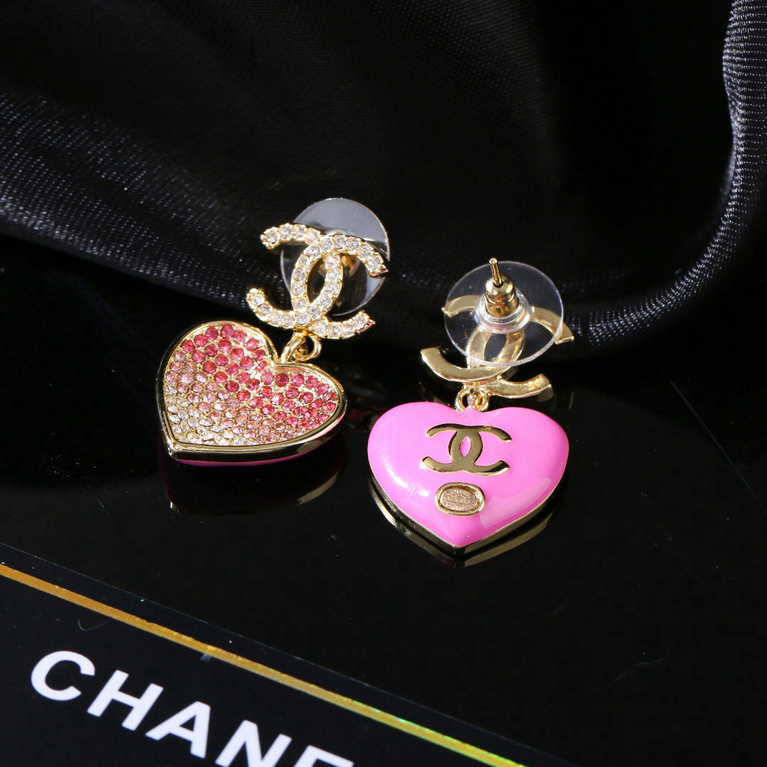 Chanel gradient heart earrings, double C stud earrings