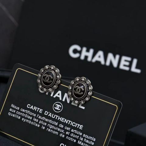 Chanel oval vintage enamel stud earrings